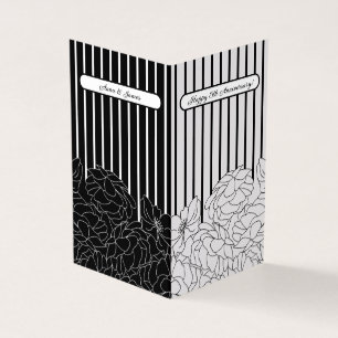 Fleurs noires et blanches avec bandes pliées Carte