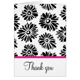Fleurs noires et blanches funky Carte de remerciem