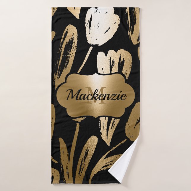 Fleurs noires et dorées (Serviette de bain)