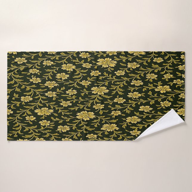 Fleurs noires et dorées  (Serviette de bain)