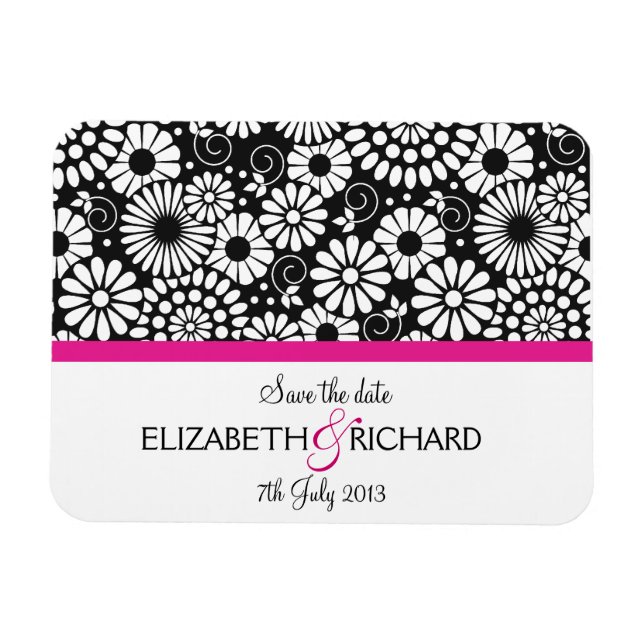 Fleurs noires rétro 'Sauvez la date' Magnet (Horizontal)