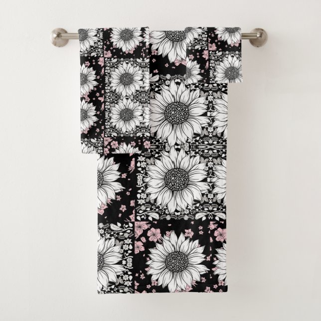 Fleurs noires, roses et blanches Motif à écailles (En situation)
