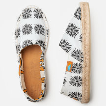 Fleurs Noires Sur Toile Blanche Slip Sur Chaussure