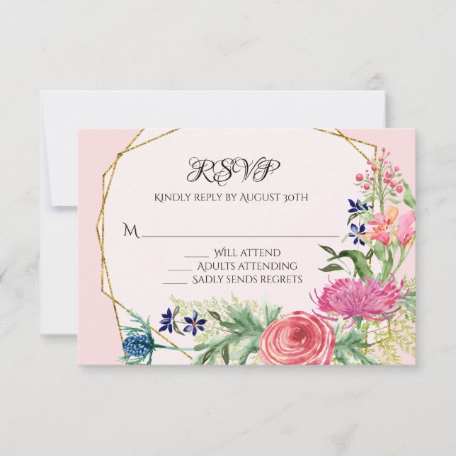 Fleurs or Aquarelle Géométrique Rose Marine RSVP (Devant)