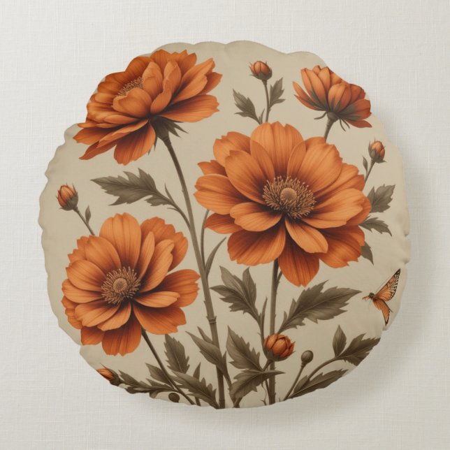 Fleurs orange brûlées 3d sur coussin arrière - pla (Devant)