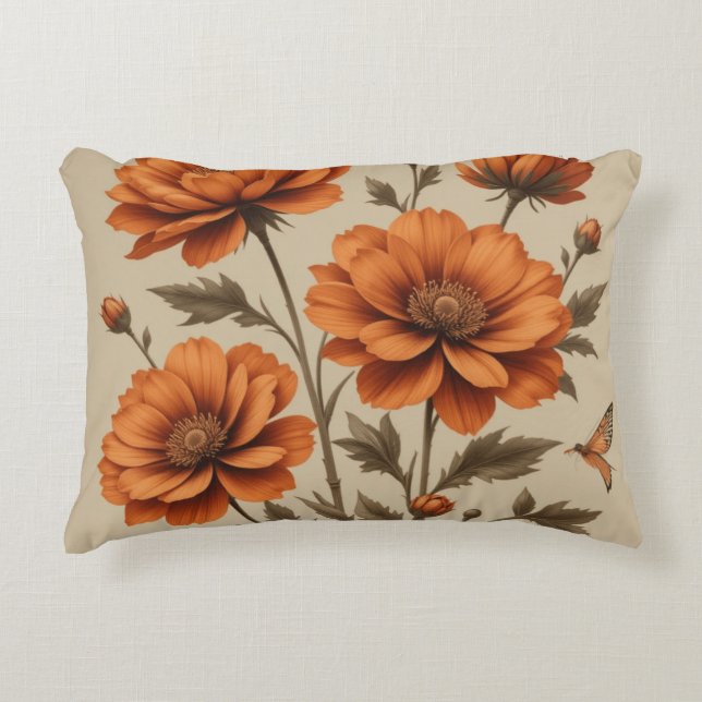 Fleurs orange brûlées 3d sur coussin arrière - pla (Devant)