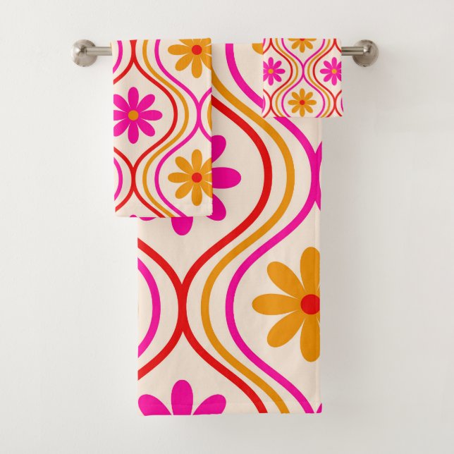 Fleurs orange rose rouge rétro sur Motif d'oignon (En situation)