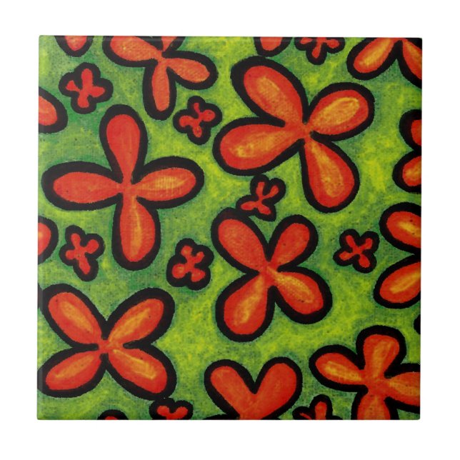 Fleurs oranges dans le carreau de céramique (Devant)