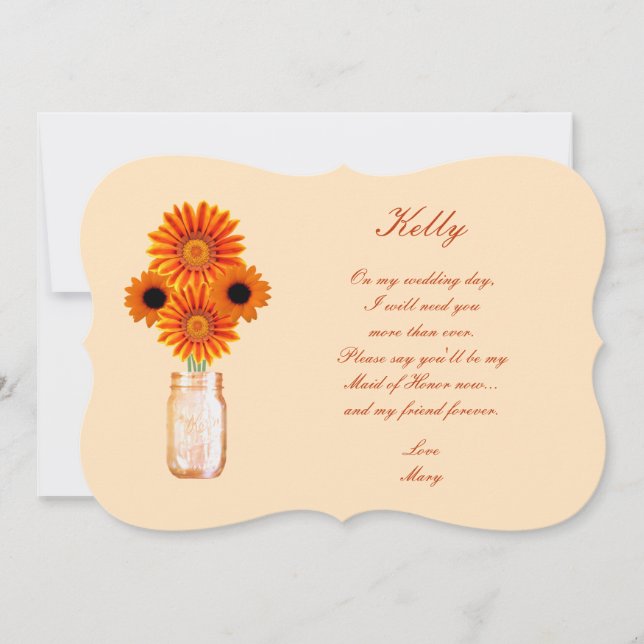 Fleurs Oranges Mason Jar Carte D'Honneur (Devant)