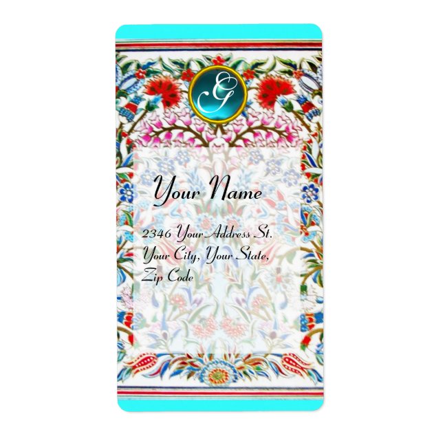 FLEURS ORIENTALES DAMASK MONOGRAM Turquase Bleue (Devant)