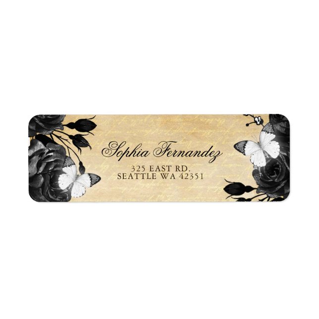 Fleurs Papillon Roses Noires Vintage Rustique  (Devant)