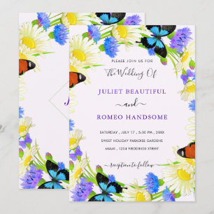 Fleurs Papillons Modèle d'invitation de mariage