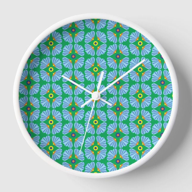 Fleurs Parapluies Horloge encadrée en bois (Recto)