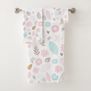Fleurs Pastel et Motif de Foliage