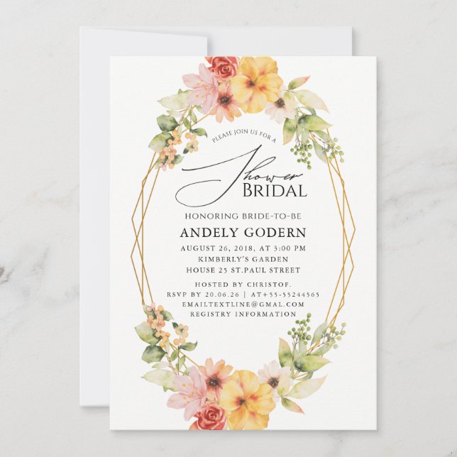 Fleurs Pastel Modern Bridal Shower Invitation (Devant)