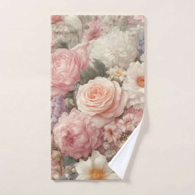 Fleurs Pastel Shabby Chic Rose Motif Floral (Serviette à main)