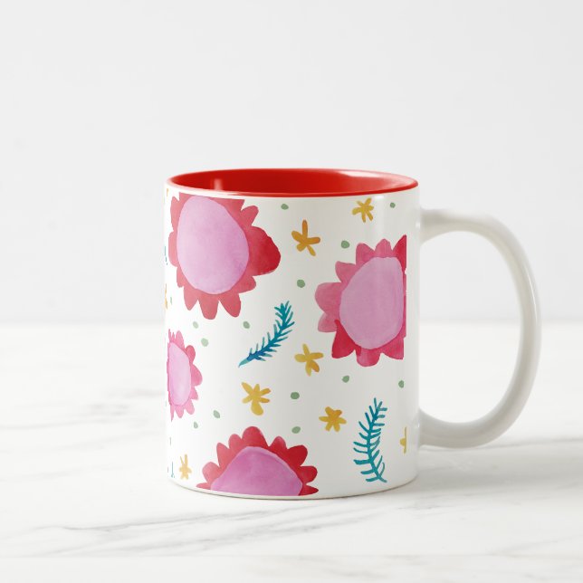 Fleurs peintes Mug rouge à deux tons (Droit)