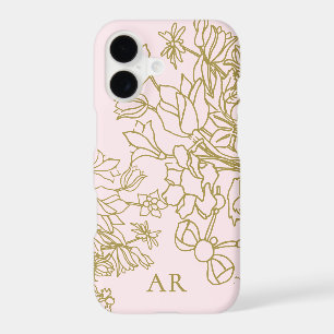 Fleurs personnalisées pastel rose or ligne dessiné