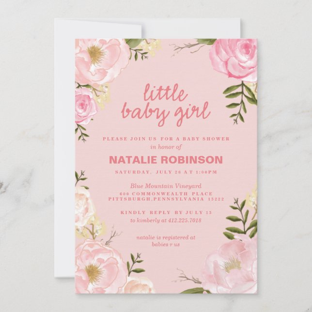 fleurs petite fille bébé douche bébé invitations (Devant)