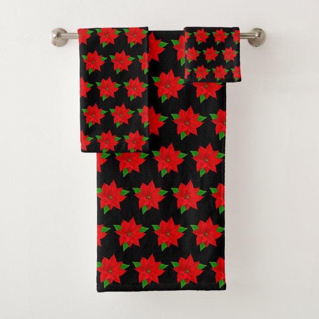 Fleurs Poinsettia rouges sur noir (En situation)