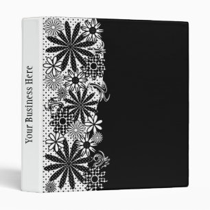 Fleurs pointillées noires et blanches 1" classeur