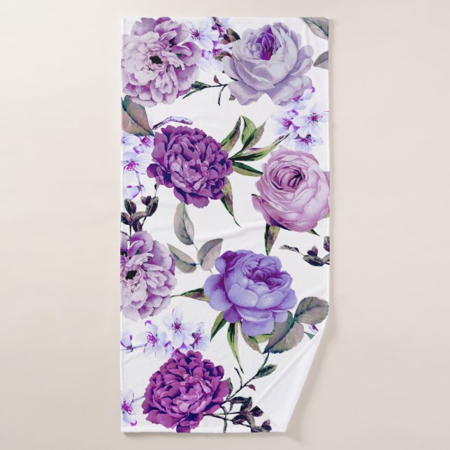 Fleurs pourpres lilas violettes Girly élégantes (Serviette de bain)