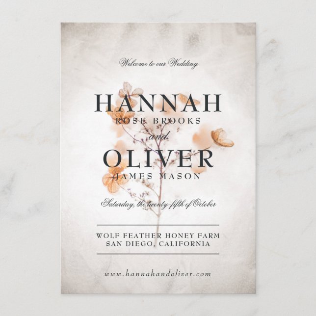 Fleurs pressées de style vintage | Menu de mariage (Devant)