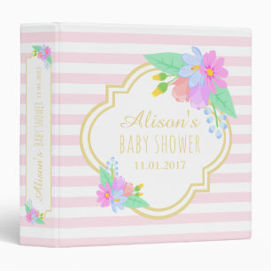 Fleurs printanières Baby shower Classeur à rayures