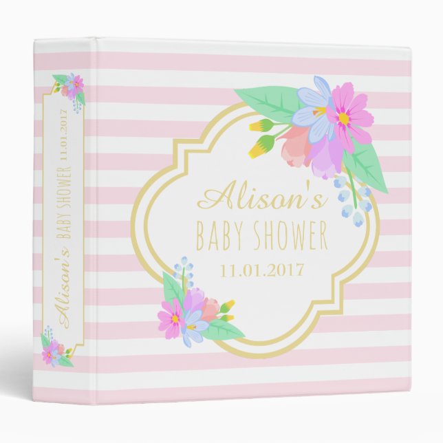 Fleurs printanières Baby shower Classeur à rayures (Devant/Côté)