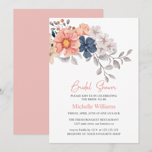 Fleurs printanières Invitation de la nuptiale de l (Devant / Derrière)
