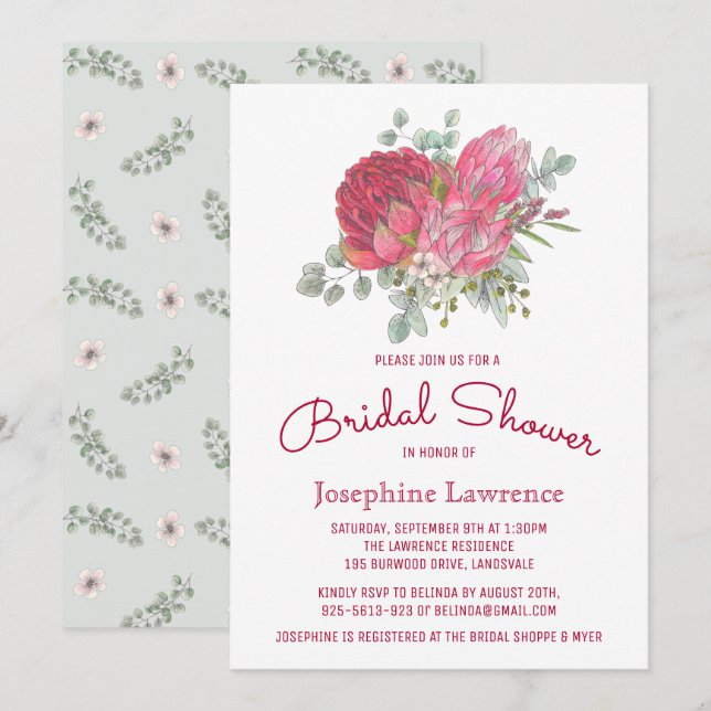 Fleurs Protea Invitations de douche nuptiale (Devant / Derrière)