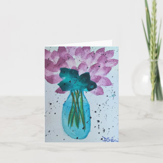 FLEURS PURPLES EN CARTE VASE VERT BLEU