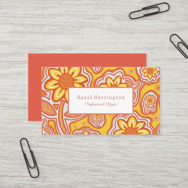 Fleurs rétro Carte de visite Fun personnalisable (Devant/Arrière en situation)