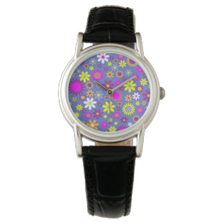 Fleurs rétro sur montre femme violette