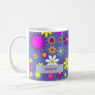 Fleurs rétro sur Mug personnalisé violet