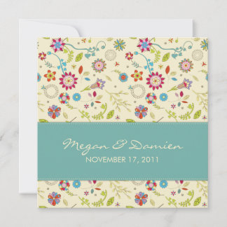 Fleurs rétro ・ Turquoise ・ Faire-part de mariage