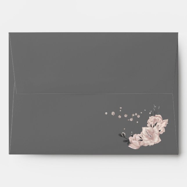 fleurs rose foncé gris foncé enveloppe mariage (Dos (Haut rabat))