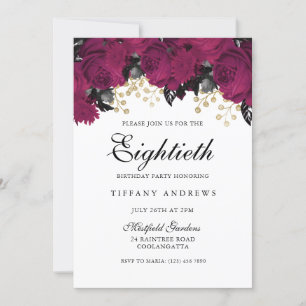 Fleurs rose Marsala 80e anniversaire Invitation de