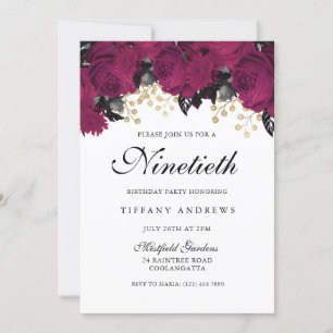 Fleurs rose Marsala 90e anniversaire Invitation de
