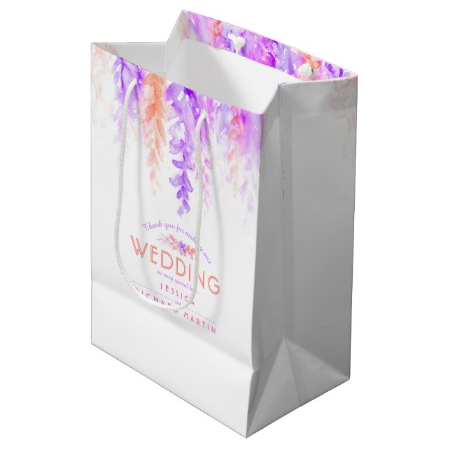 Fleurs rose violet mariage grâce à un sac cadeau (Devant Angle)
