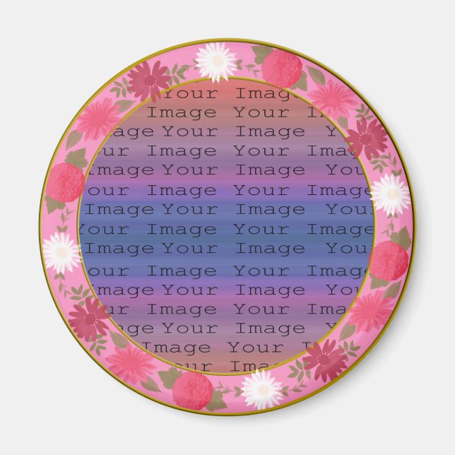 Fleurs roses Aimant rond Personnalisé (Devant)