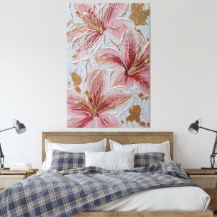 Fleurs roses avec texture dorée Art mural abstrait