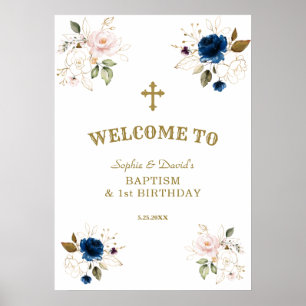 Fleurs Roses Bleues Jumeaux 1er Affiche de bienven