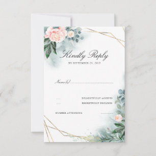 Fleurs Roses Blush Élégant Cadres Or Mariage RSVP