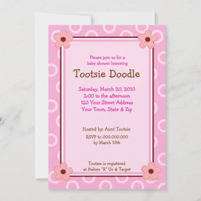 Fleurs roses branchées Invitation Baby shower 5x7 (Devant)