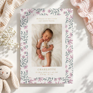 Fleurs roses | carte d'annonce de naissance de béb