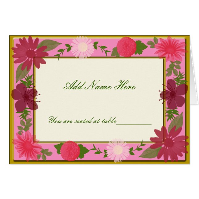Fleurs roses Cartes de Place Personnalisées (Devant Horizontal)