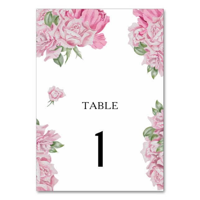 Fleurs roses d'aquarelle - Numéro de table mariage (Par défaut)