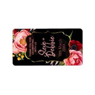 Fleurs roses d'or noir Mariage Étiquettes de baume