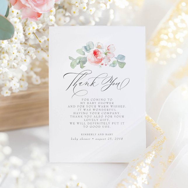 Fleurs roses Élégant Merci de Baby shower (Elegant Floral Thank You Card)